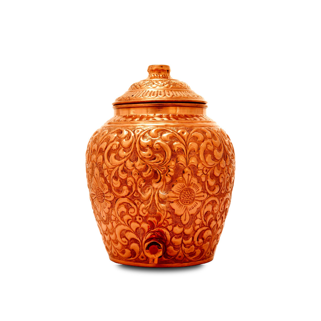 Pure Copper Water Pot Gold Embossed